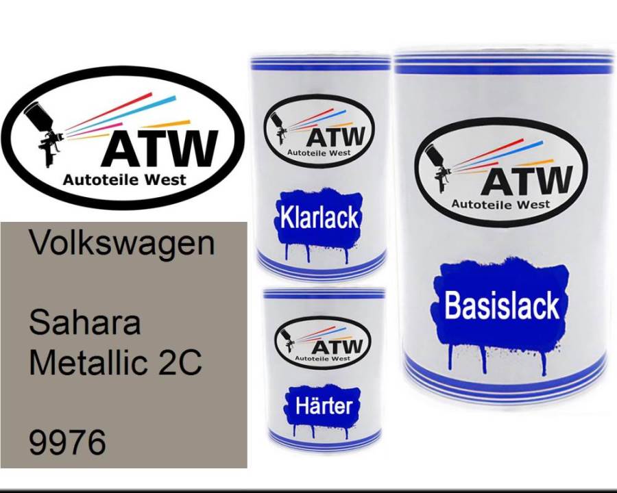 Volkswagen, Sahara Metallic 2C, 9976: 500ml Lackdose + 500ml Klarlack + 250ml Härter - Set, von ATW Autoteile West.